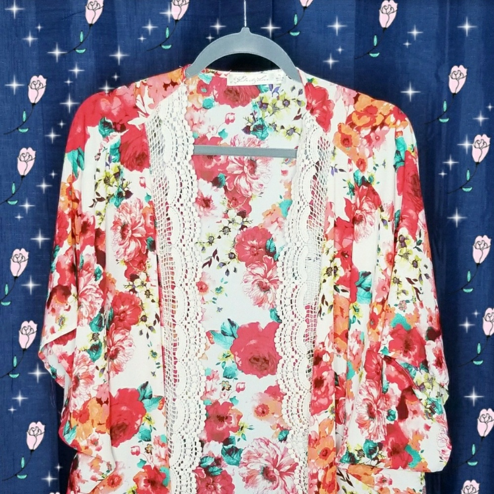 Floral Cardigan with Lace